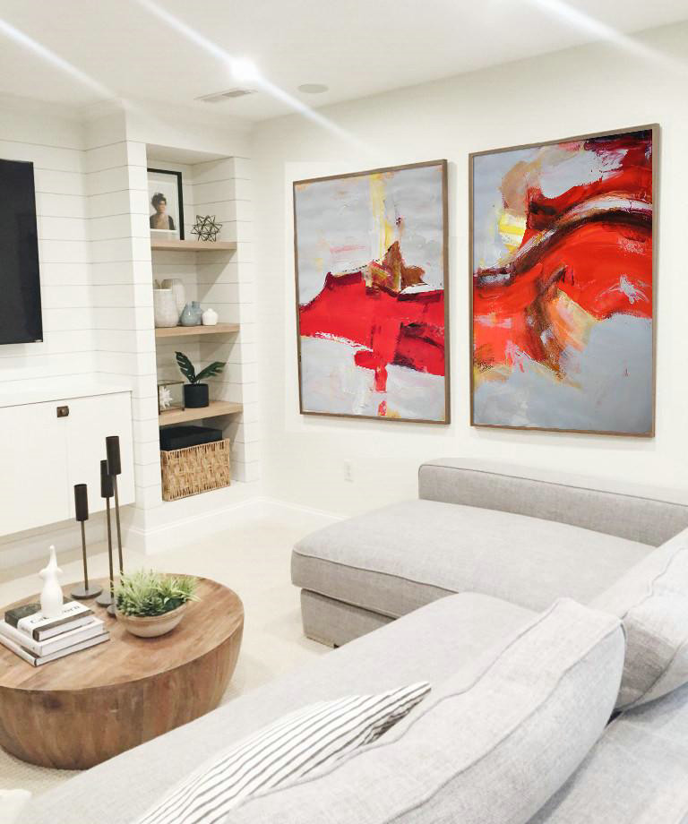 Abstract Painting Extra Large Canvas Art,Set Of 2 Contemporary Art On Canvas,Textured Painting Canvas Art,Grey,Red,Brown.etc